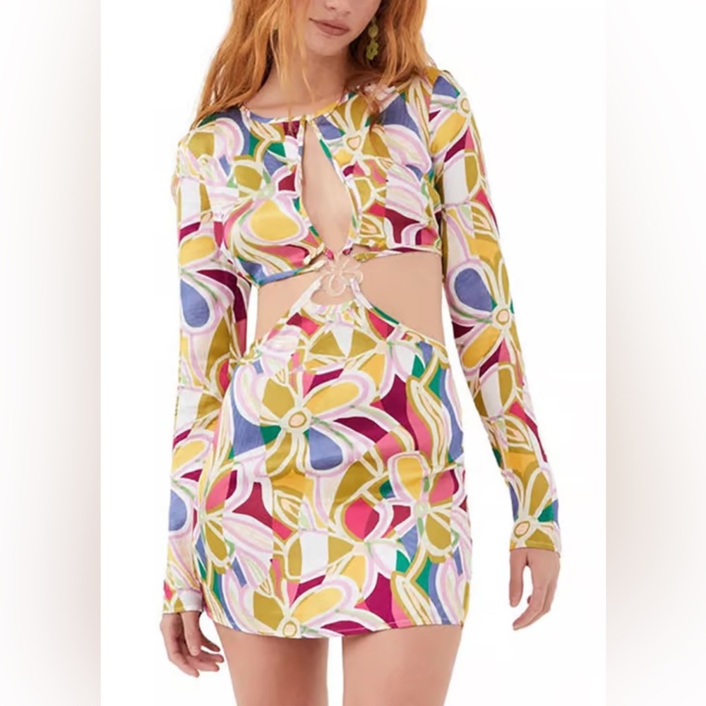 NWT For Love & Lemons Thora Floral Long Sleeve Satin Cutout Dress‎ - S